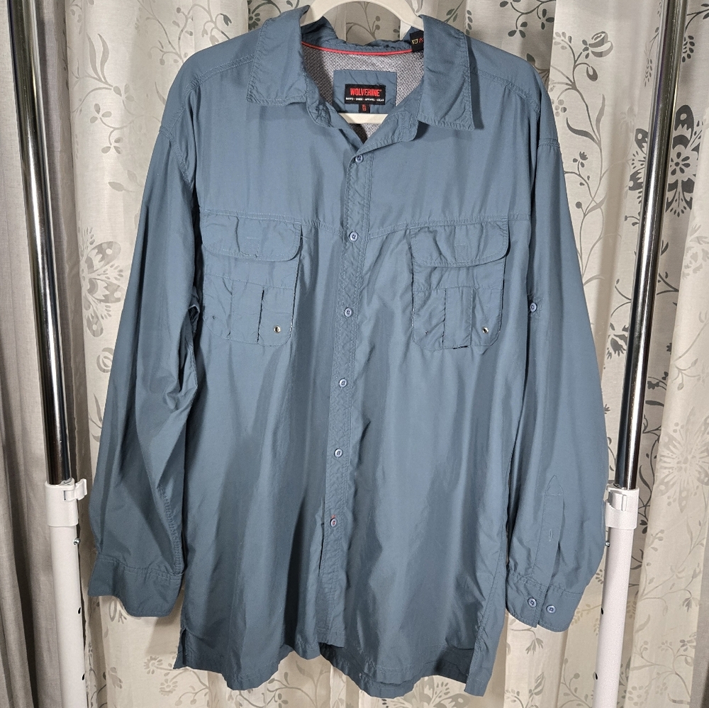 Wolverine Men’s Steel Blue XL Button Down Shirt – Long Sleeve, Vented X-Large